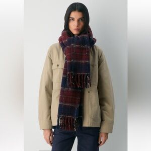 Aritzia Wilfred Twist Fringe Wool Blend Rectangular Warm Plaid Scarf One Size